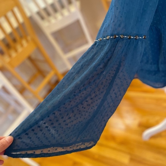 Blue Rain blue long sleeve clip dot boho top - Picture 6 of 8